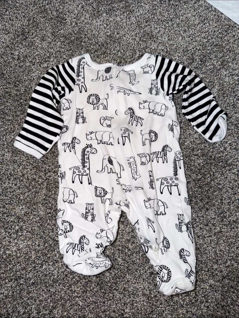 wonder nation Black & White Safari Animal Footed One-Piece